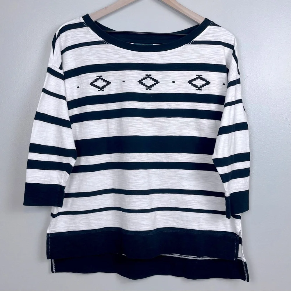 Ralph Lauren Jeans LRL Women's 100% Cotton Striped Top With Aztec Detail Size XL